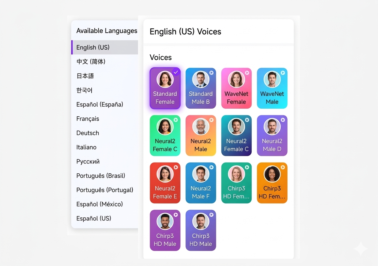 Voice and language selection